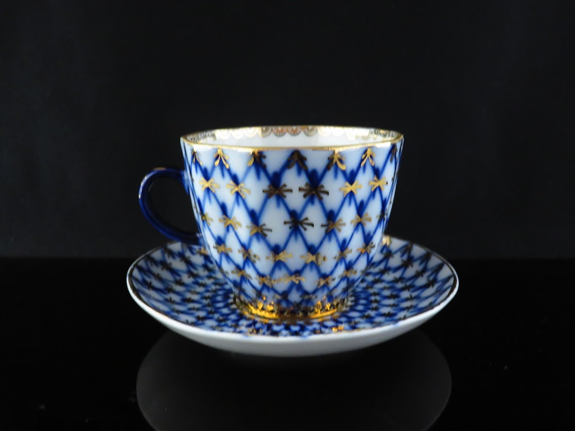 Lomonosov/ロモノーソフ Cobalt Net/コバルトネット Anna Yatskevich カップ&ソーサー Imperial Porcelain/インペリアルポーセレン [1]