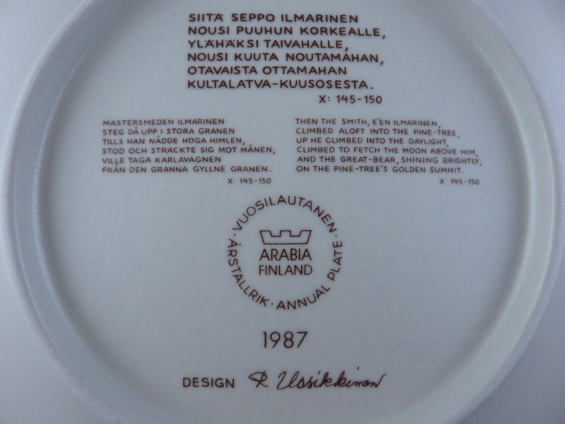 ARABIA/アラビア KALEVALA/カレワラ Raija Uosikkinen/ライヤウオシッキネン 1987 ウォールプレート 飾りプレート 絵皿 箱付き