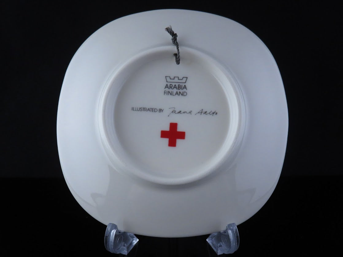 ARABIA/アラビア Red Cross/赤十字 SPR 三日月に水辺のガマと鳥 Jaana Aalto/ヤーナアールト 飾りプレート 絵皿 ウォールプレート