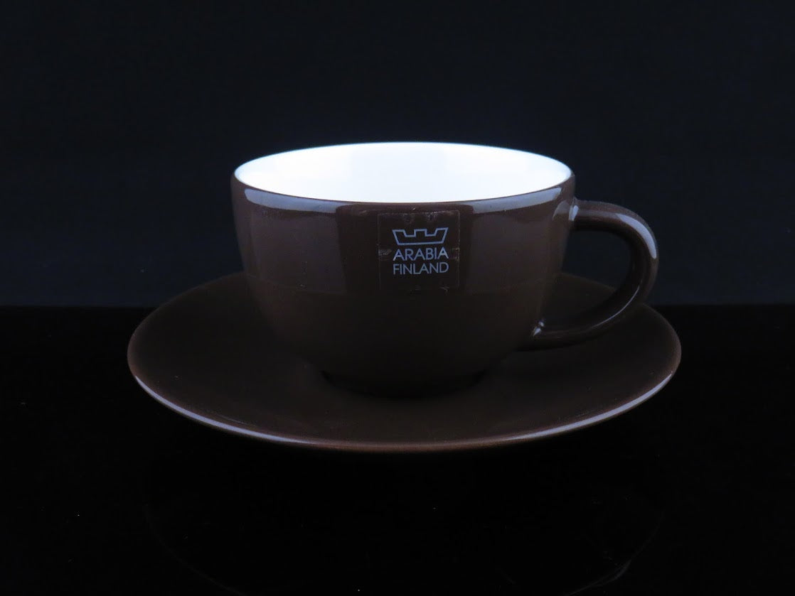 ARABIA/アラビア 24h ティーカップ&ソーサー ダークブラウン こげ茶 艶あり Heikki Orvola/ヘイッキオルヴォラ ブランドシール付き [2]