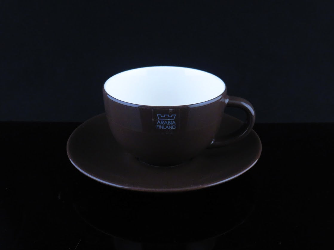 ARABIA/アラビア 24h ティーカップ&ソーサー ダークブラウン こげ茶 艶あり Heikki Orvola/ヘイッキオルヴォラ ブランドシール付き [1]