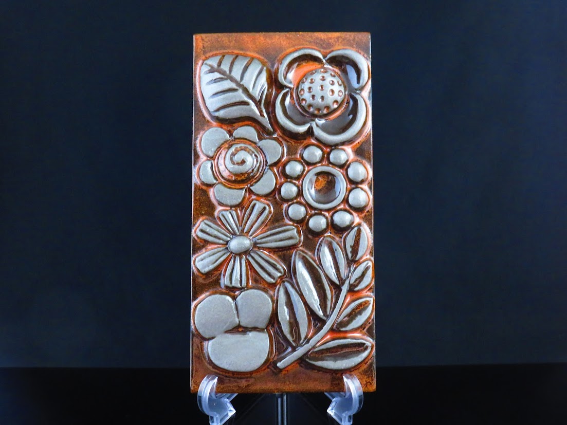 Upsala Ekeby/ウプサラエクビー Fleur/フルール お花の陶板 オレンジ Berit Ternell/ベリットターネル ブランドシール付き