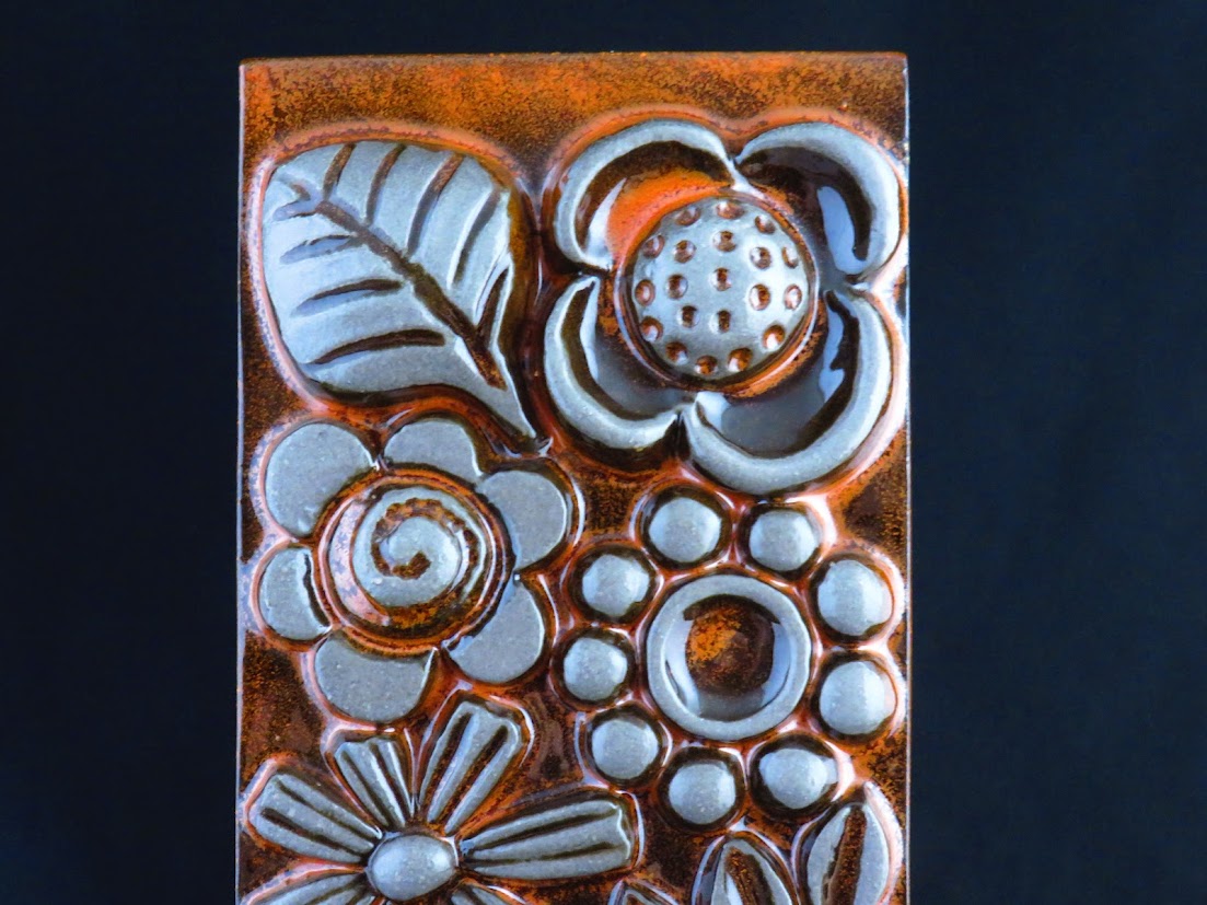 Upsala Ekeby/ウプサラエクビー Fleur/フルール お花の陶板 オレンジ Berit Ternell/ベリットターネル ブランドシール付き