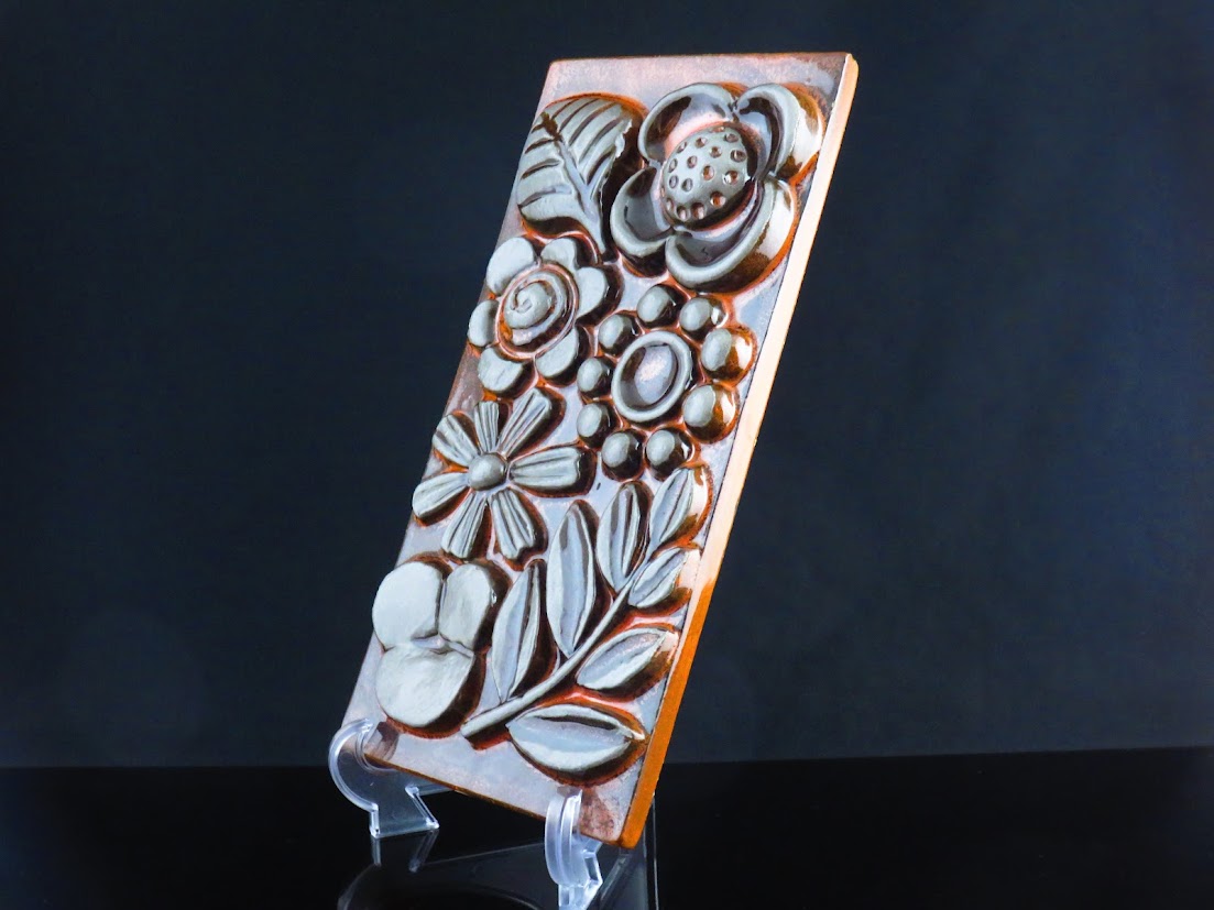 Upsala Ekeby/ウプサラエクビー Fleur/フルール お花の陶板 オレンジ Berit Ternell/ベリットターネル ブランドシール付き