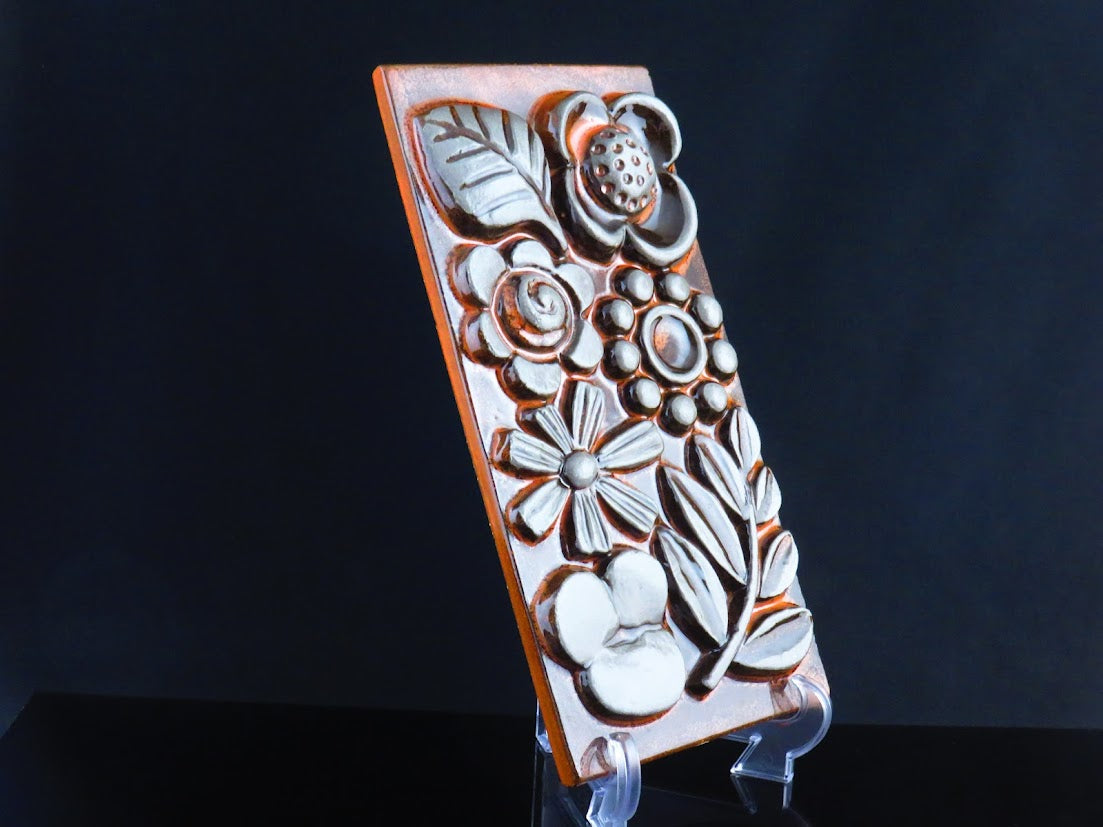 Upsala Ekeby/ウプサラエクビー Fleur/フルール お花の陶板 オレンジ Berit Ternell/ベリットターネル ブランドシール付き