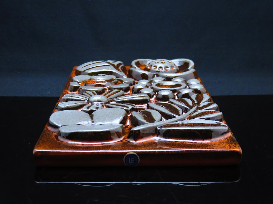 Upsala Ekeby/ウプサラエクビー Fleur/フルール お花の陶板 オレンジ Berit Ternell/ベリットターネル ブランドシール付き