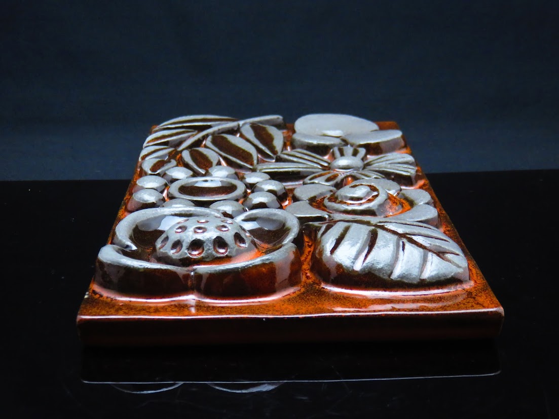 Upsala Ekeby/ウプサラエクビー Fleur/フルール お花の陶板 オレンジ Berit Ternell/ベリットターネル ブランドシール付き