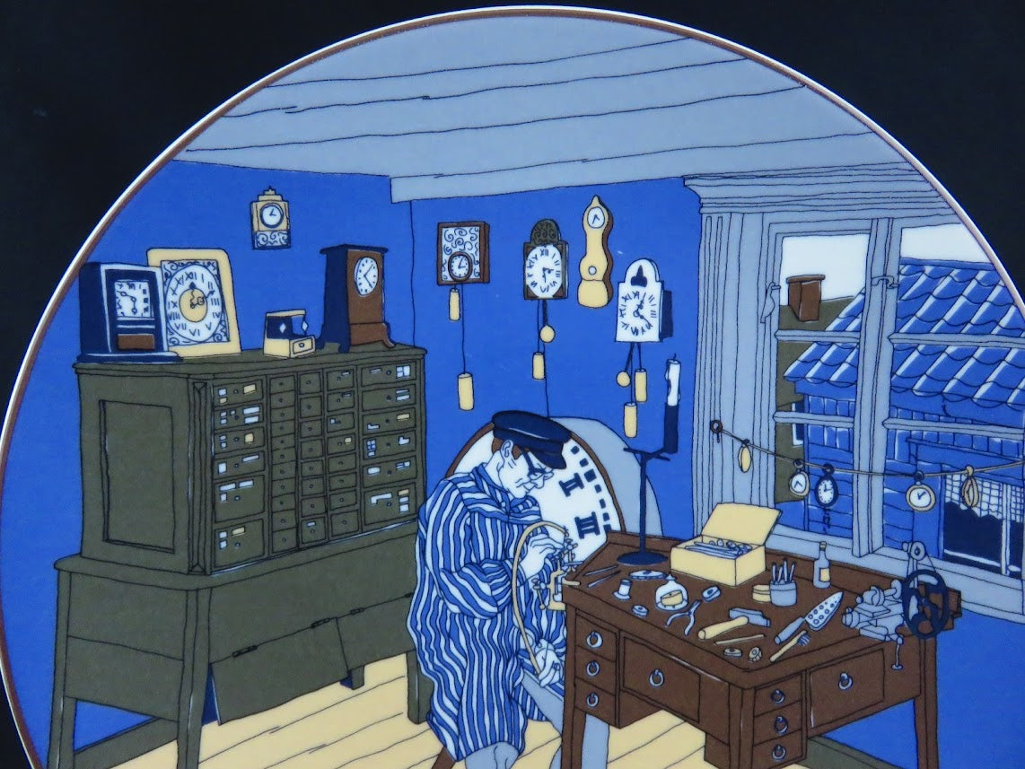 ARABIA/アラビア Pekka Paikkari/ペッカパイッカリ Traditional Hanicraftシリーズ Clockmaker/時計職人 ウォールプレート 絵皿 1991