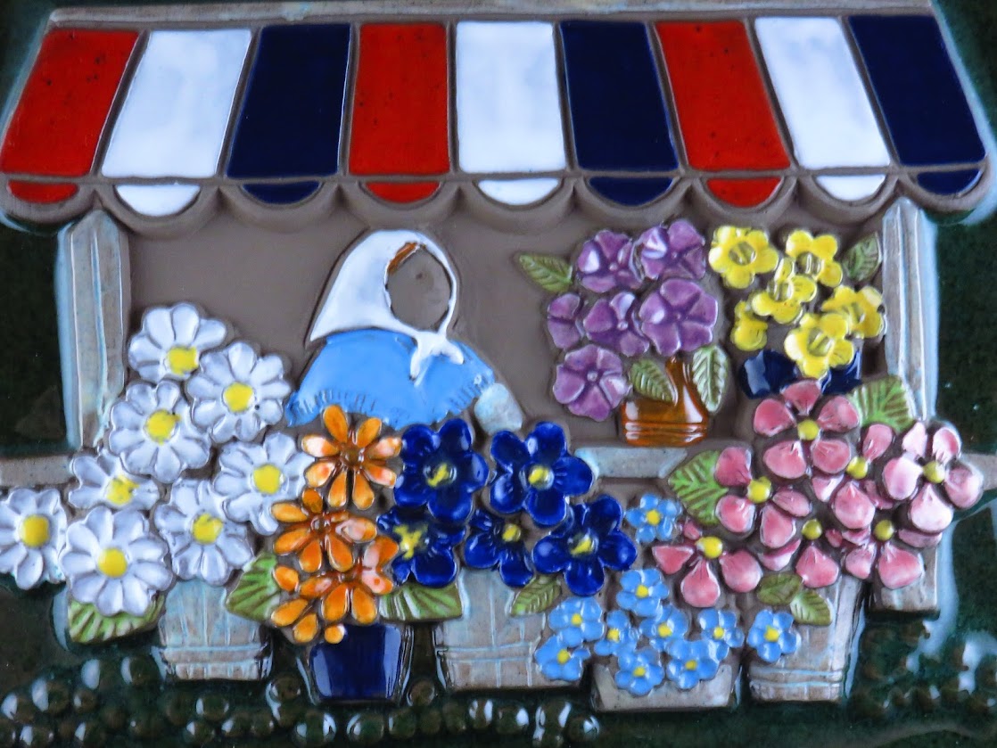 Jie Gantofta/ジィガントフタ Aimo Nietosvuori/アイモニエトスヴオリ 陶板 Flowers Market/花売り市場 21.5×27.1cm