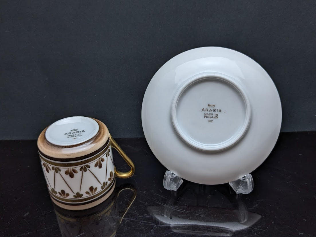 ARABIA/アラビア OCモデル デミタスカップ＆ソーサー ブラウン×ゴールド クローバー hand-painted [2]